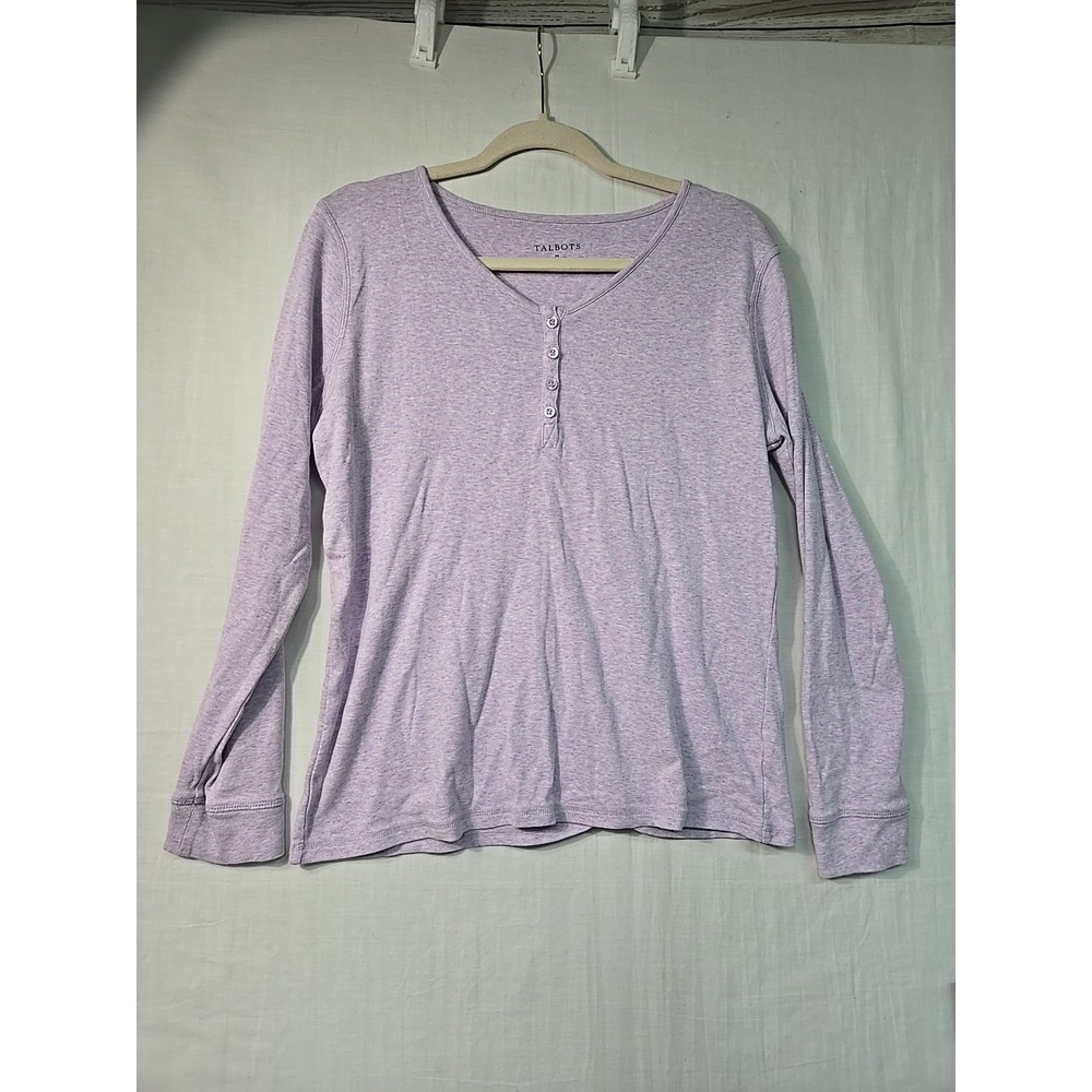 Talbots‎ Women's Medium Heathered Purple L/S 1/4 Button Up Top Cotton Henley